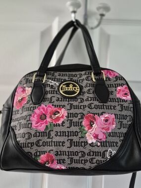 Juicy Couture Black Floral Logo Satchel Bag